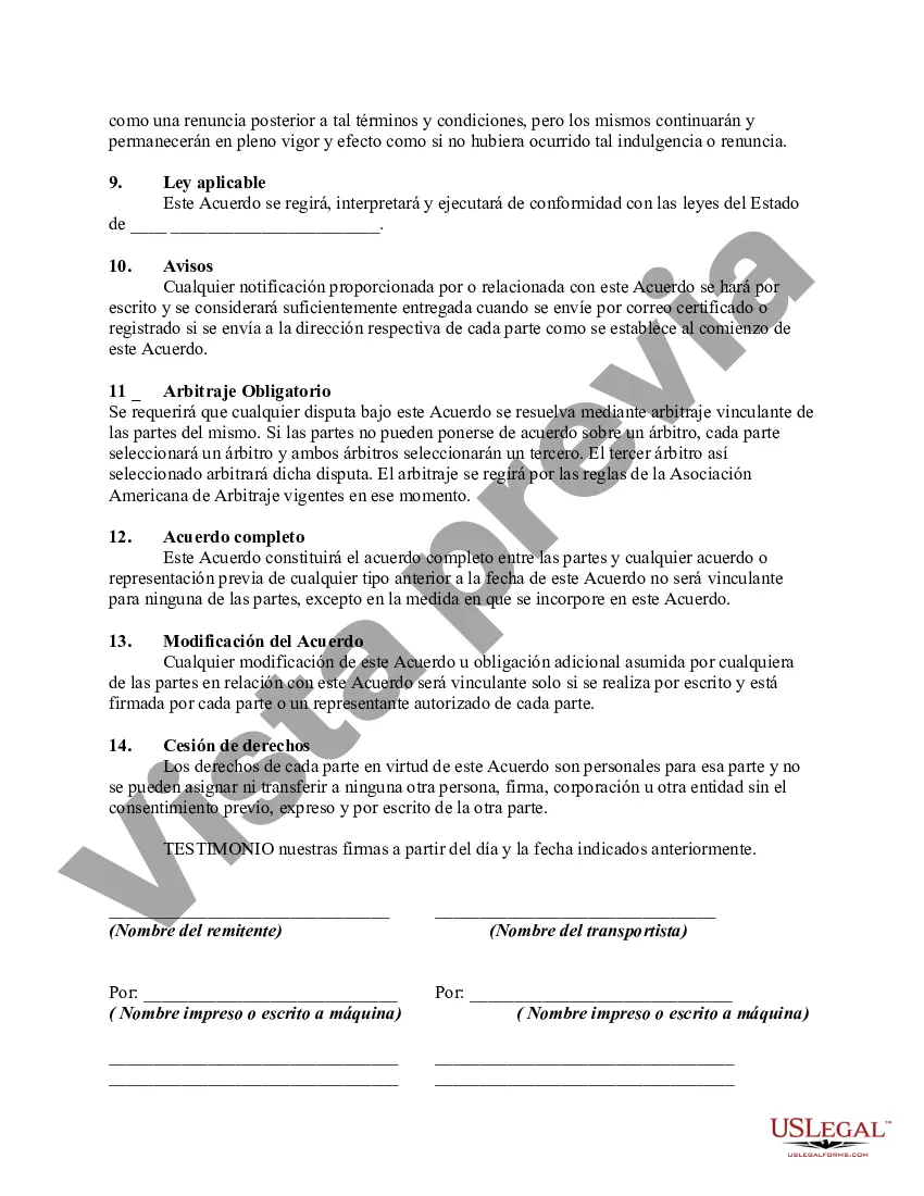Preview Acuerdo entre Embarcador y Transportista - Compañía de Camiones para Transportar Productos