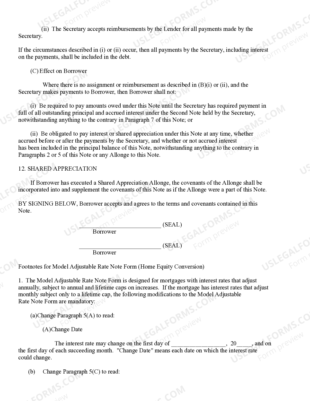 Adjustable Rate Rider Form Model Adjustable Rate Note - Home Equity Conversion | US Legal Forms