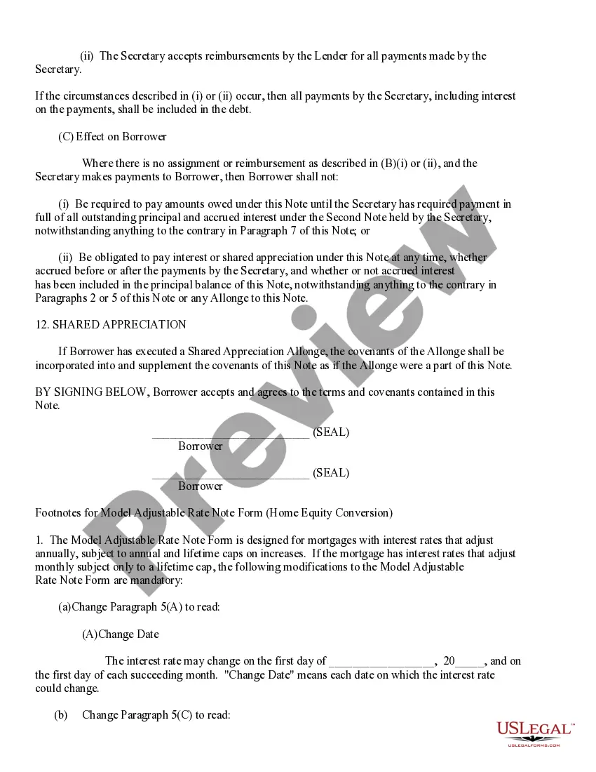 Preview Model Adjustable Rate Note - Home Equity Conversion