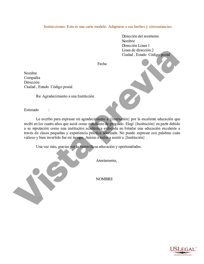 Preview Ejemplo de carta de agradecimiento a una institución
