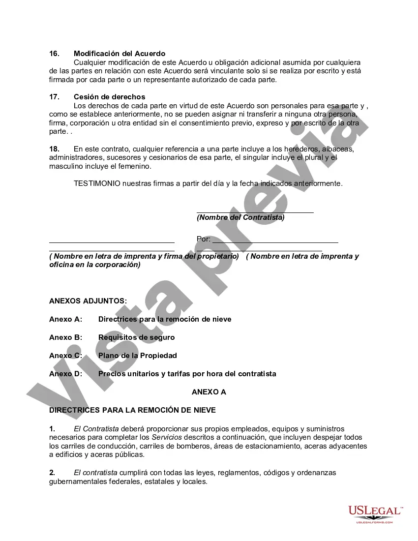 Preview Acuerdo integral de remoción de nieve - Trabajador por cuenta propia