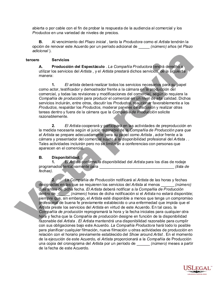 Preview Contrato entre Productora de Publicidad Televisiva y Actor para realizar Infomercial