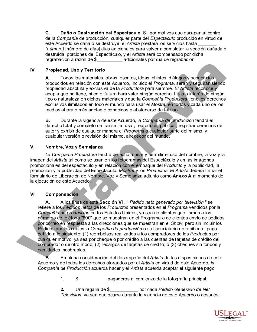 Preview Contrato entre Productora de Publicidad Televisiva y Actor para realizar Infomercial