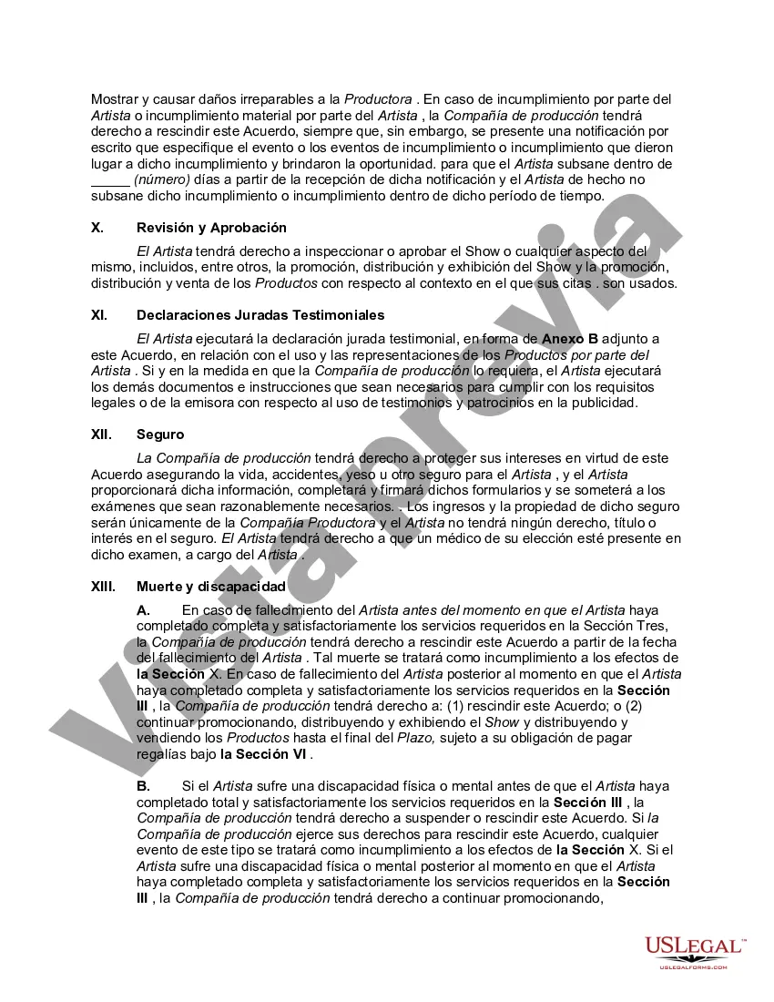 Preview Contrato entre Productora de Publicidad Televisiva y Actor para realizar Infomercial