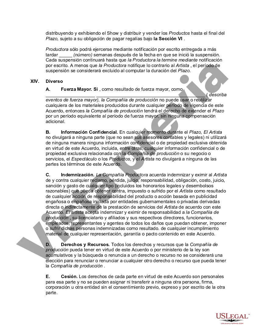Preview Contrato entre Productora de Publicidad Televisiva y Actor para realizar Infomercial