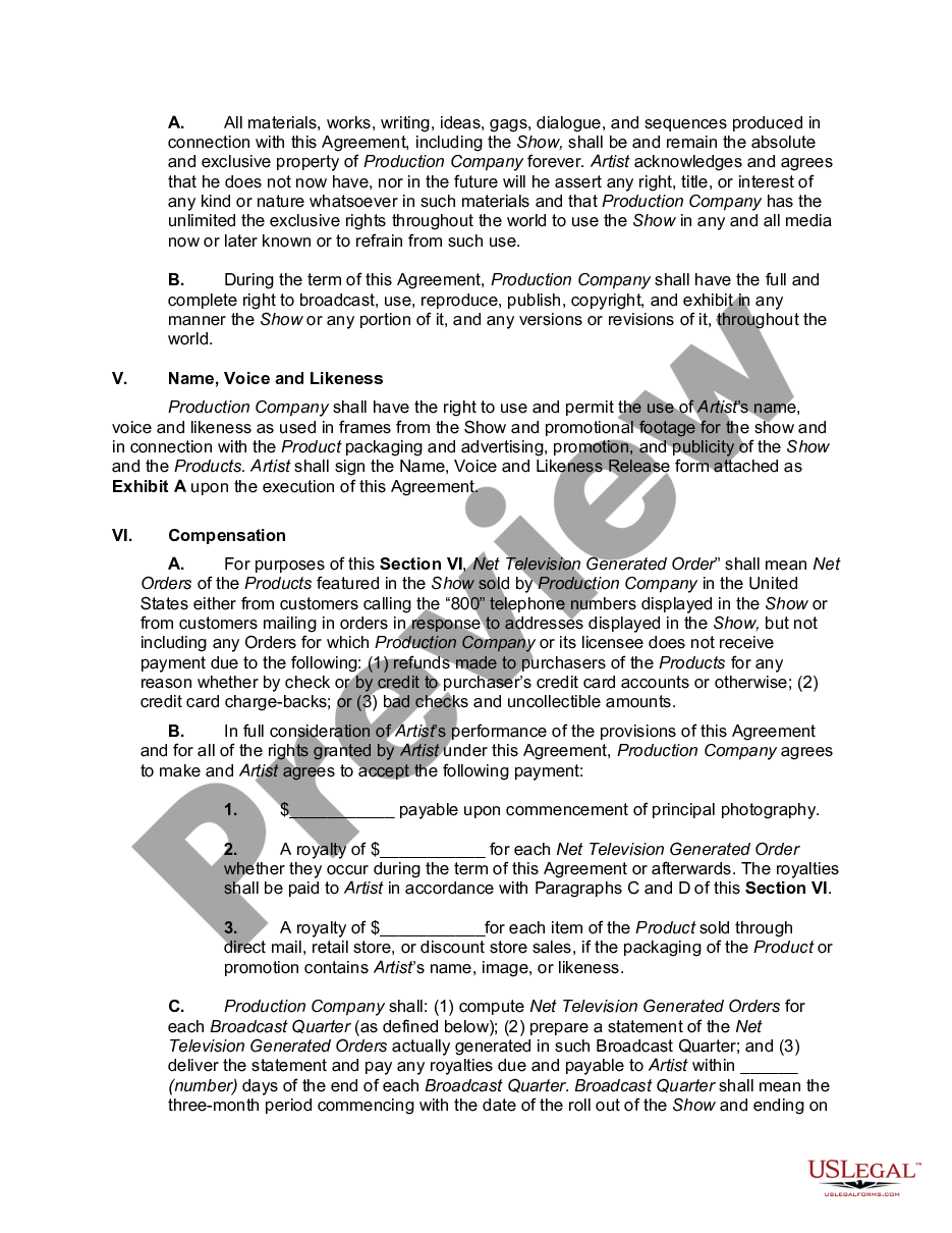 page 2 Contract between Television Advertising Production Company and Actor to do Infomercial preview