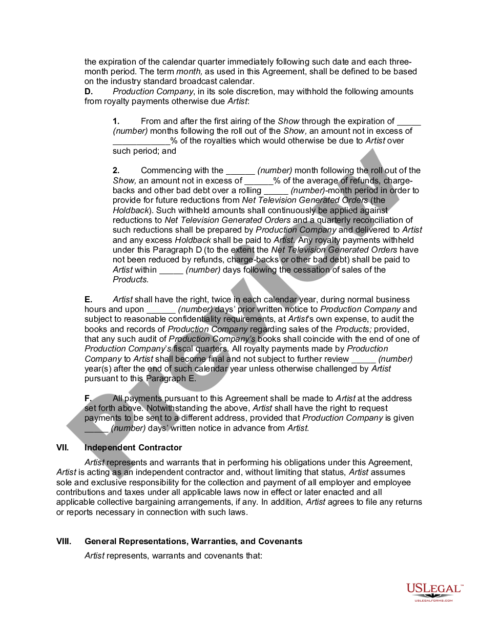 page 3 Contract between Television Advertising Production Company and Actor to do Infomercial preview