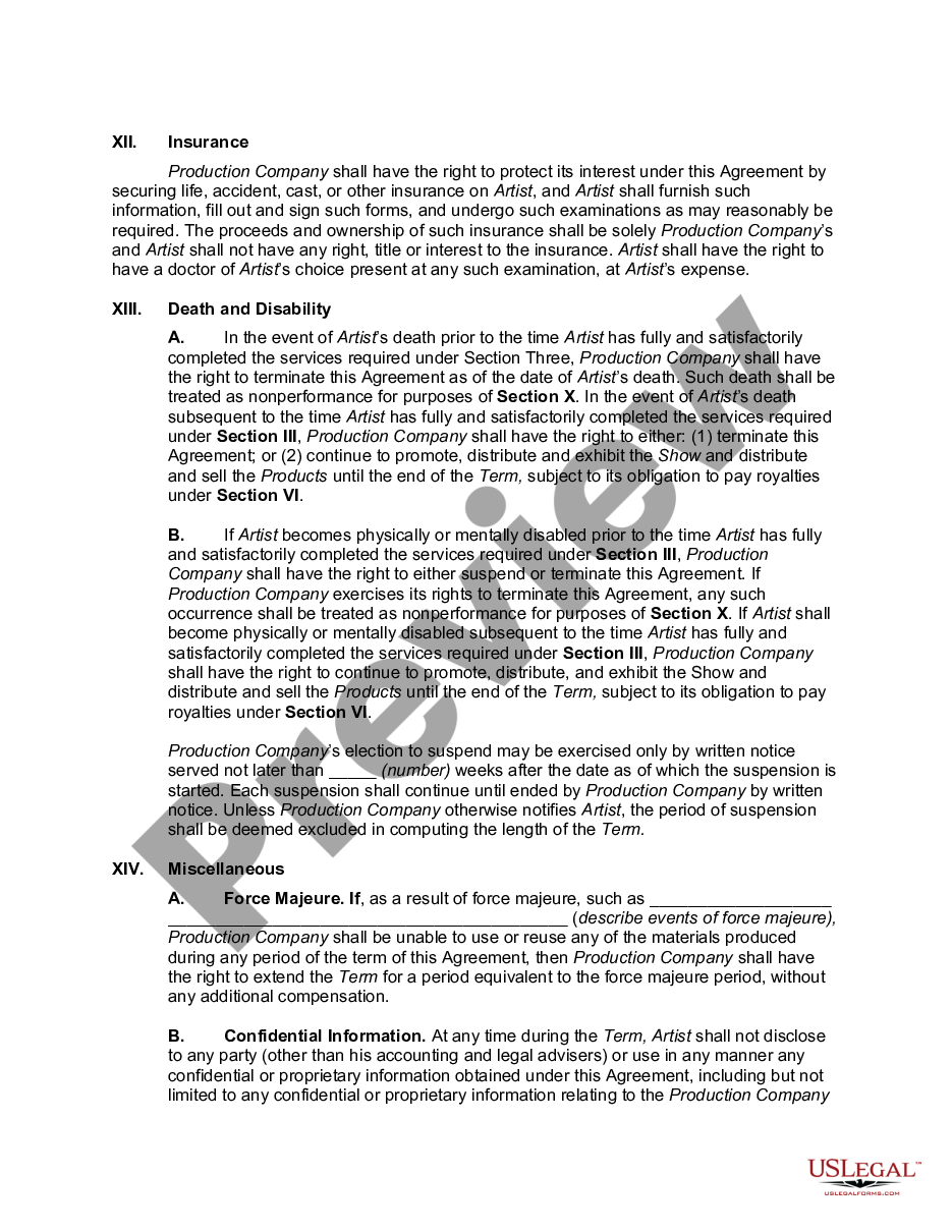 page 5 Contract between Television Advertising Production Company and Actor to do Infomercial preview