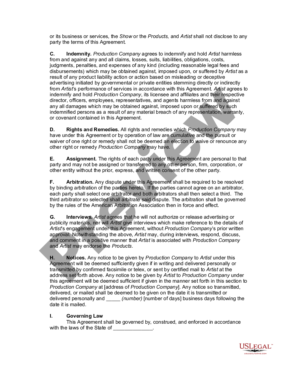 page 6 Contract between Television Advertising Production Company and Actor to do Infomercial preview