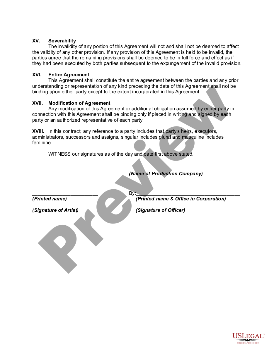 page 7 Contract between Television Advertising Production Company and Actor to do Infomercial preview