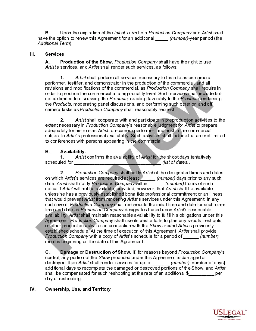 Get Contract between Television Advertising Production Company and Actor to do Infomercial Preview Contract between Television Advertising Production Company and Actor to do Infomercial
