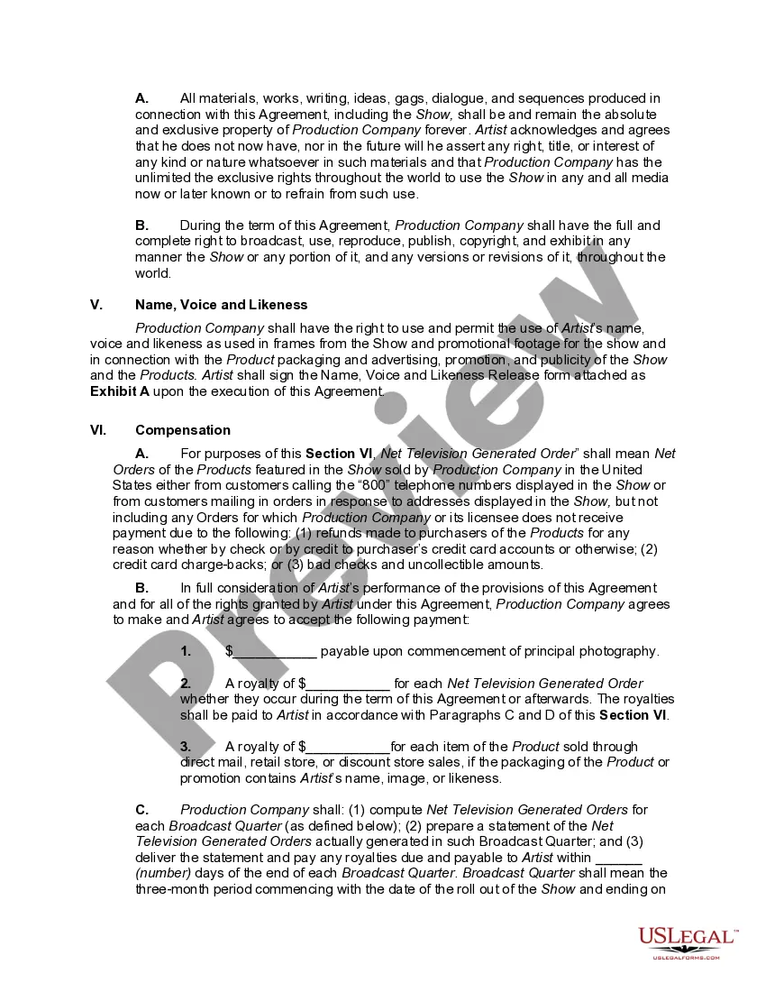 Get Contract between Television Advertising Production Company and Actor to do Infomercial Preview Contract between Television Advertising Production Company and Actor to do Infomercial