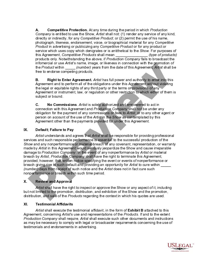 Get Contract between Television Advertising Production Company and Actor to do Infomercial Preview Contract between Television Advertising Production Company and Actor to do Infomercial