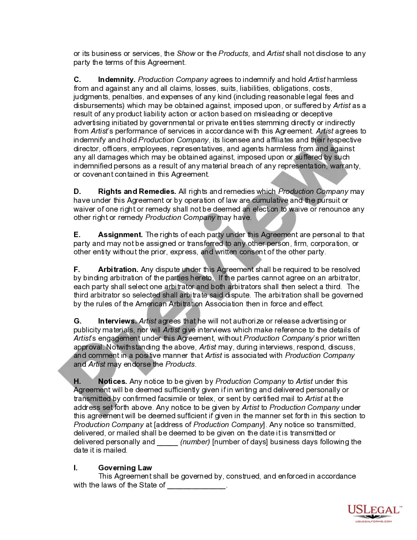 Get Contract between Television Advertising Production Company and Actor to do Infomercial Preview Contract between Television Advertising Production Company and Actor to do Infomercial
