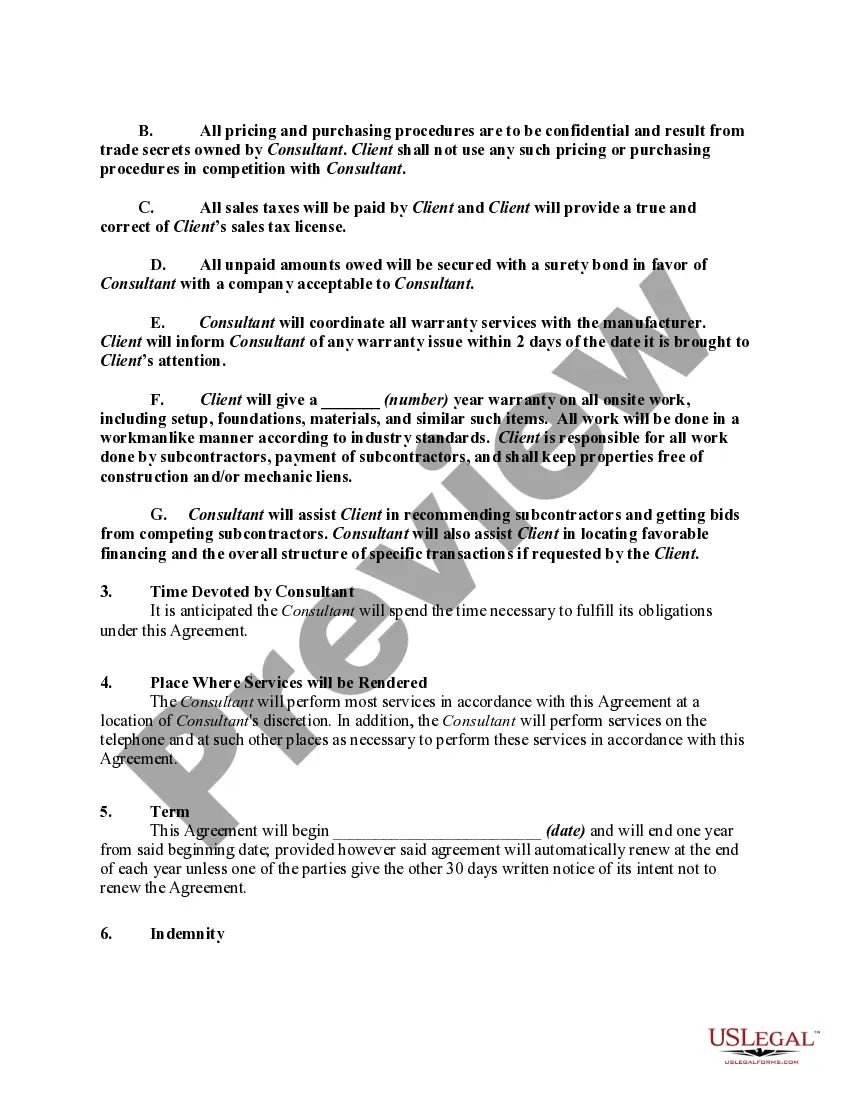 Preview Business Consultant Agreement Regarding Management and Purchasing Policies