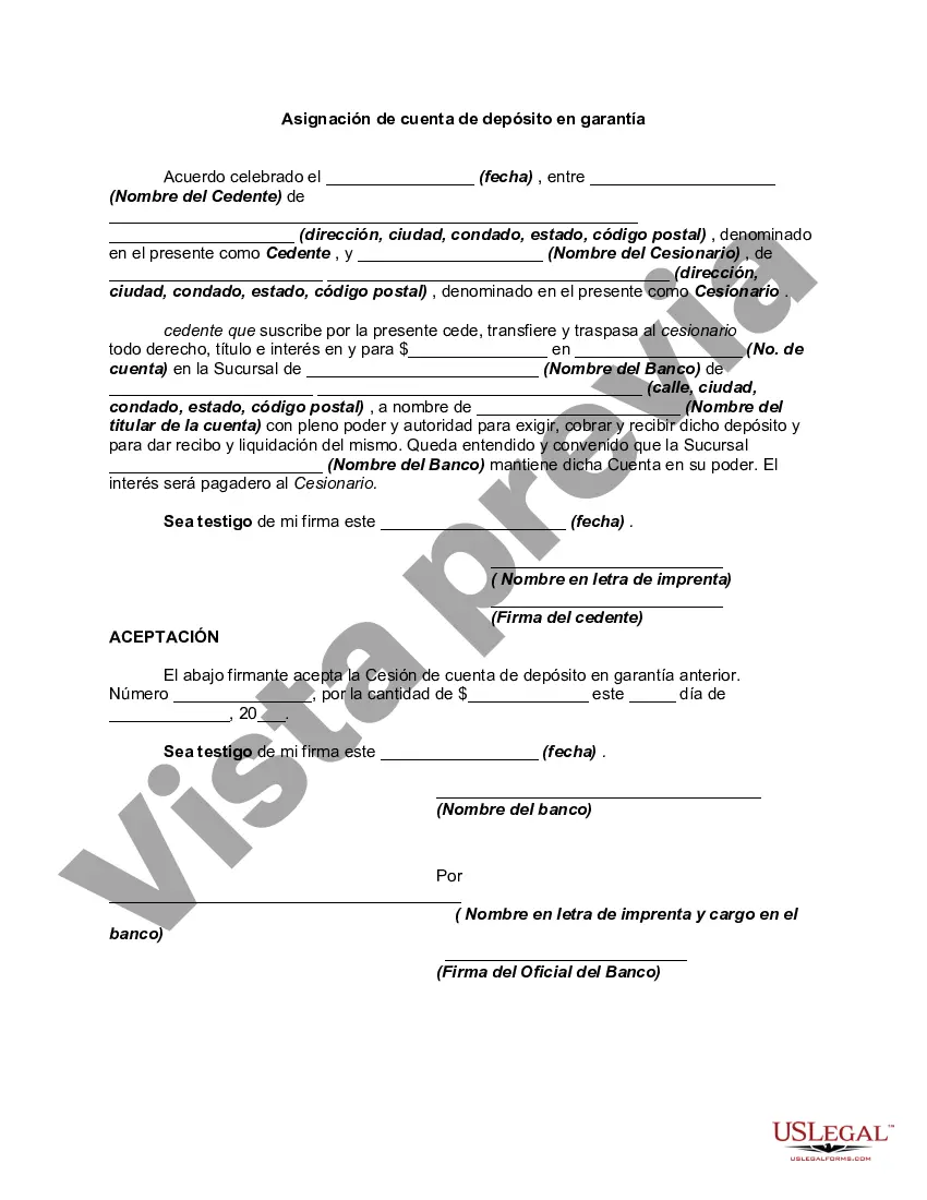 Preview Asignación de cuenta de depósito en garantía