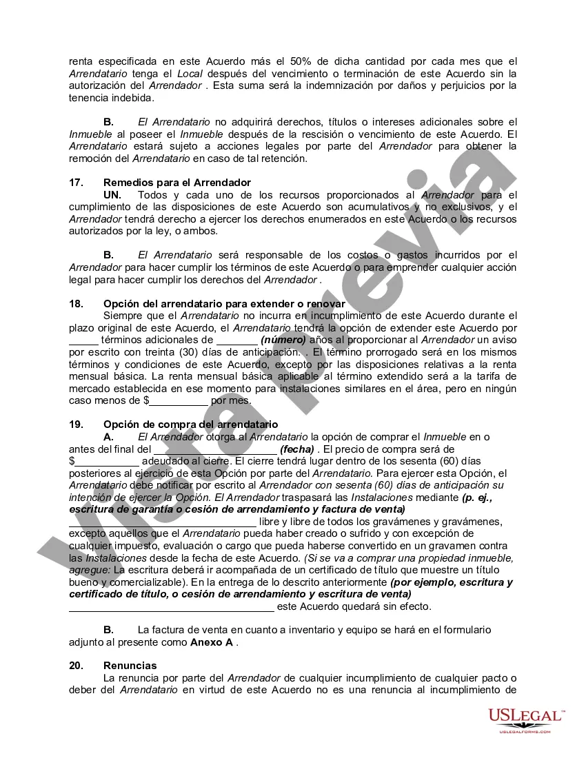 Preview Contrato de Arrendamiento de Tienda con Opción de Compra al Finalizar un Cierto Periodo de Tiempo - Arrendamiento o Renta con Opción a Compra