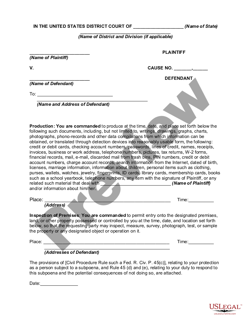 Printable Subpoena Form