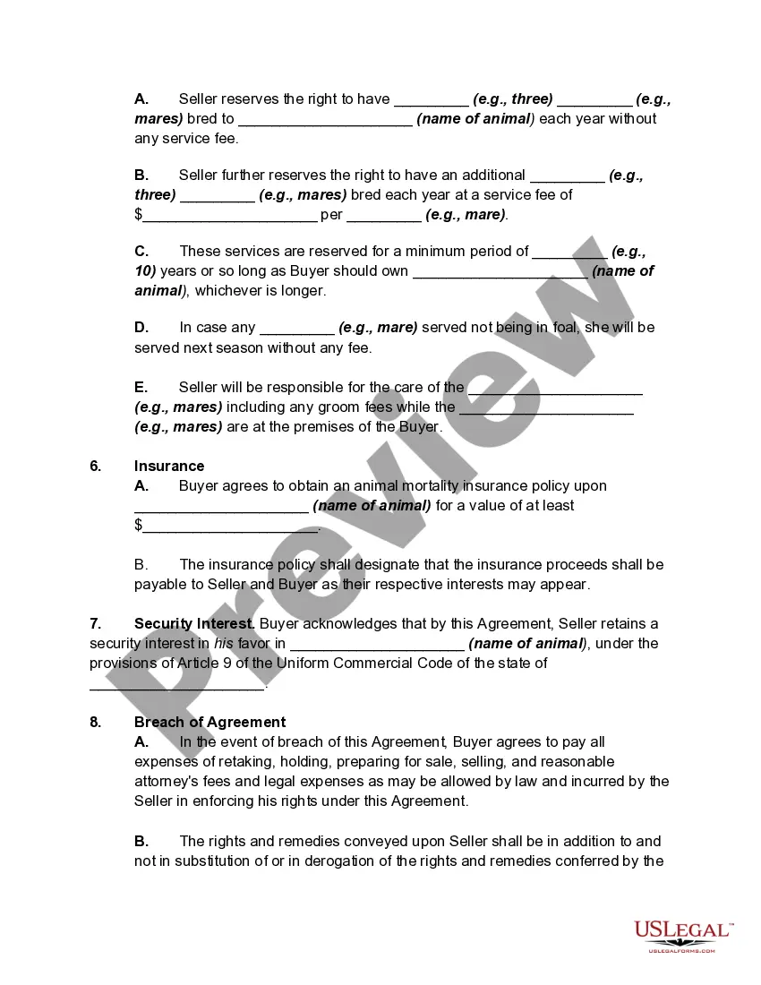 Get Agreement to Sell Pedigreed Animal with Security Agreement and Bill of Sale Preview Agreement to Sell Pedigreed Animal with Security Agreement and Bill of Sale