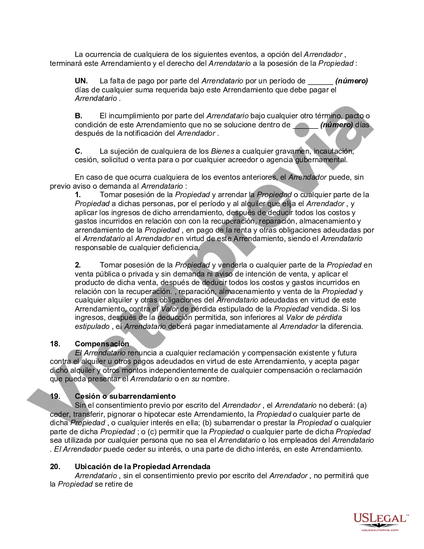 Preview Contrato de Arrendamiento o Arrendamiento de Bienes Muebles de Electrónica de Consumo, Electrodomésticos y Accesorios con Opción de Compra y Posesión - Arrendamiento o Renta con Opción a Posesión
