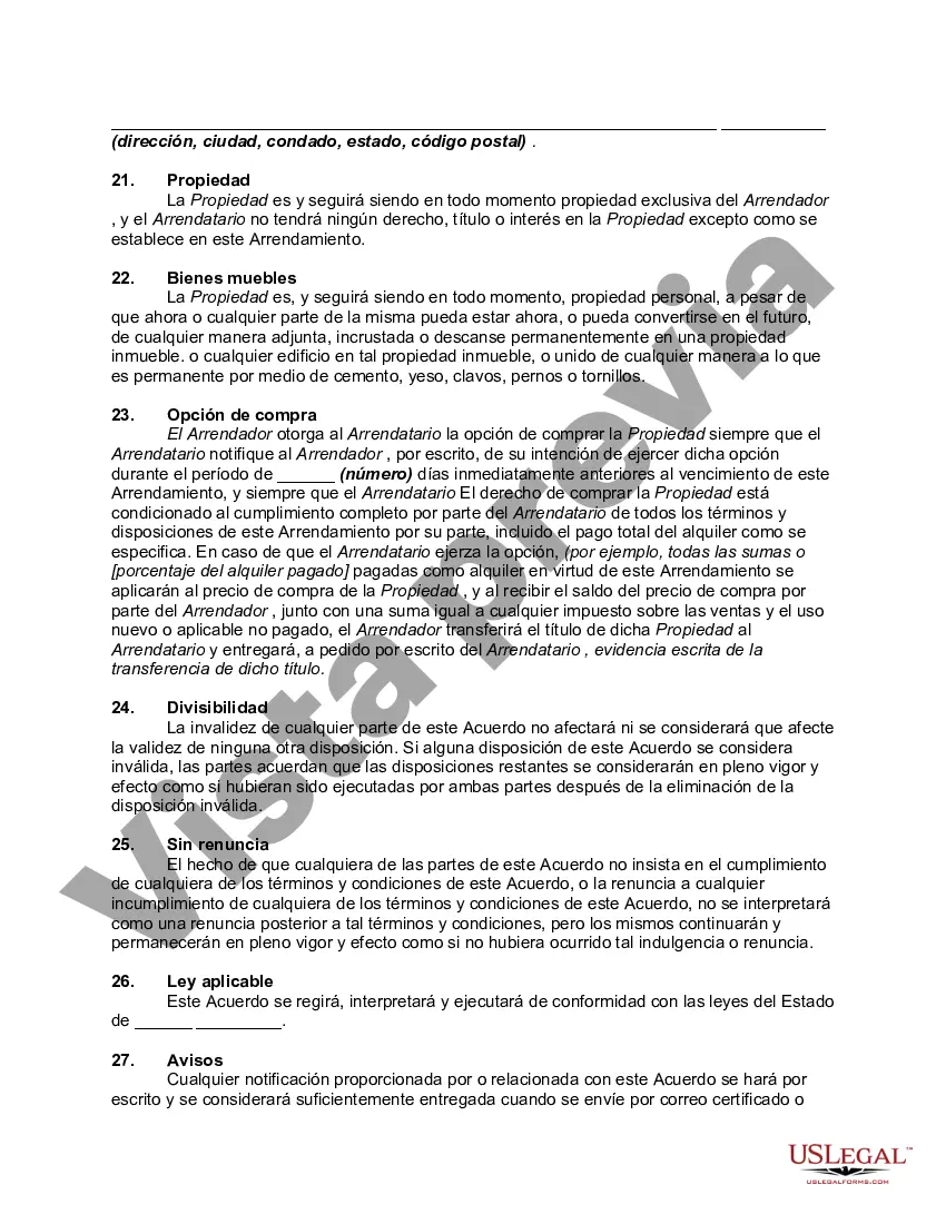 Preview Contrato de Arrendamiento o Arrendamiento de Bienes Muebles de Electrónica de Consumo, Electrodomésticos y Accesorios con Opción de Compra y Posesión - Arrendamiento o Renta con Opción a Posesión