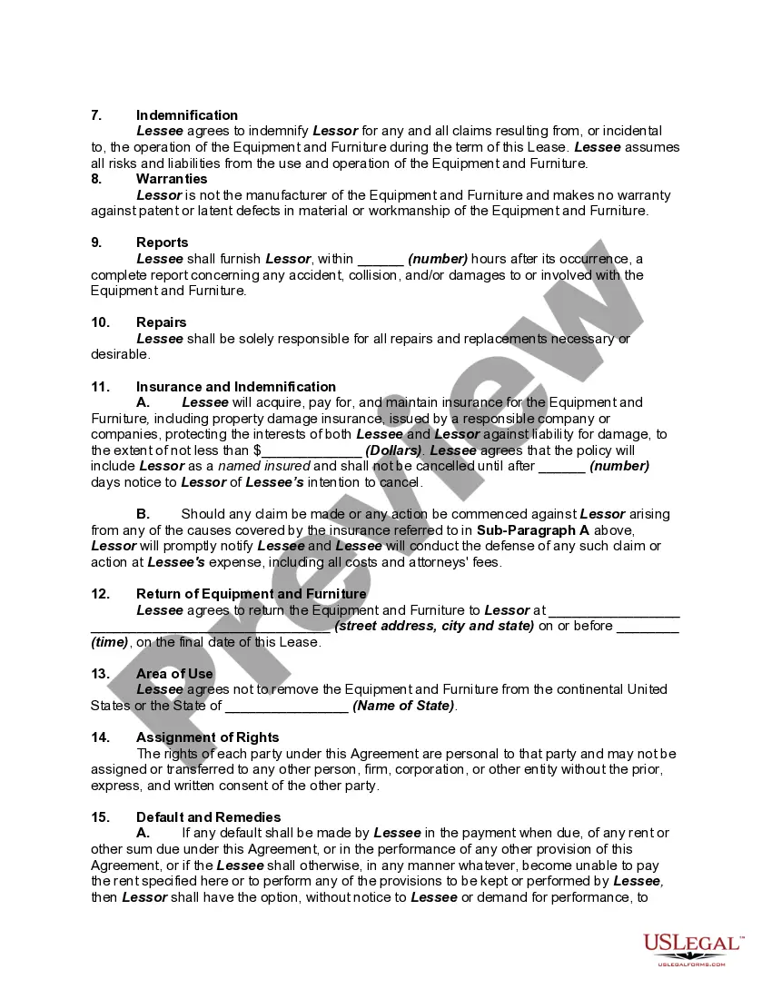 Get Personal Property Lease or Rental Agreement of Equipment and Furniture with Option to Purchase and Own - Lease or Rent to Own Preview Personal Property Lease or Rental Agreement of Equipment and Furniture with Option to Purchase and Own - Lease or Rent to Own