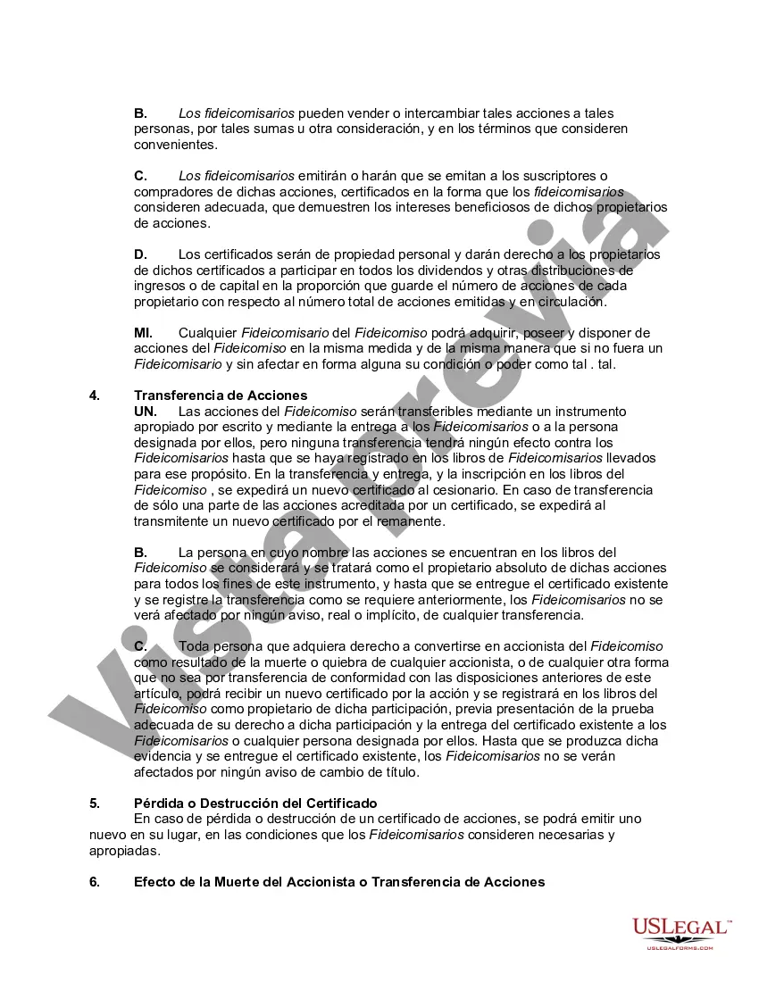 Preview Acuerdo y declaración de un fideicomiso comercial, también conocido como fideicomiso comercial de Massachusetts
