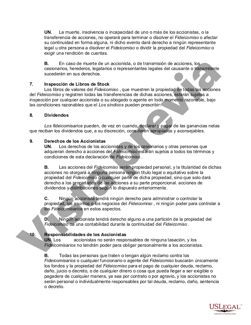 Preview Acuerdo y declaración de un fideicomiso comercial, también conocido como fideicomiso comercial de Massachusetts