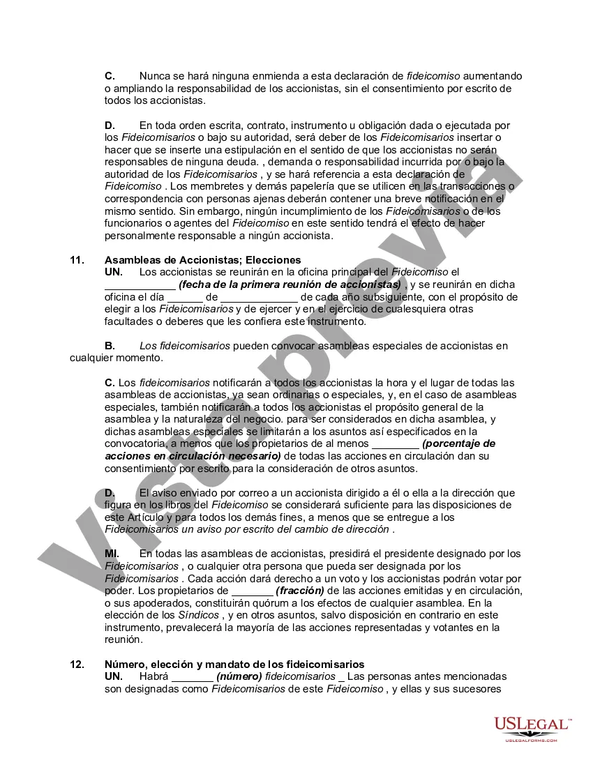 Preview Acuerdo y declaración de un fideicomiso comercial, también conocido como fideicomiso comercial de Massachusetts