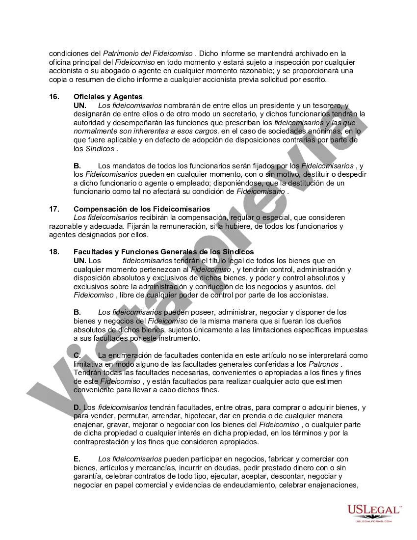 Preview Acuerdo y declaración de un fideicomiso comercial, también conocido como fideicomiso comercial de Massachusetts