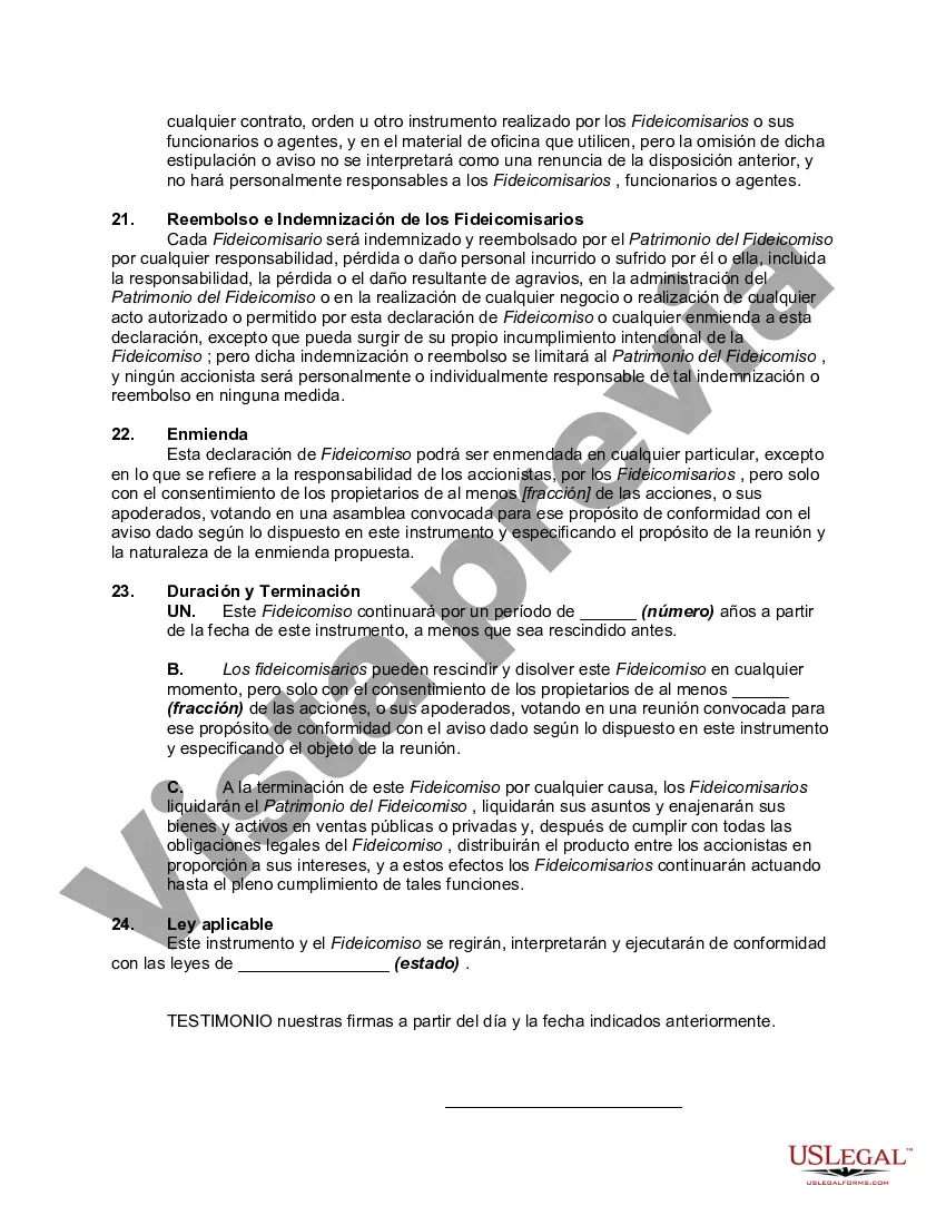 Preview Acuerdo y declaración de un fideicomiso comercial, también conocido como fideicomiso comercial de Massachusetts