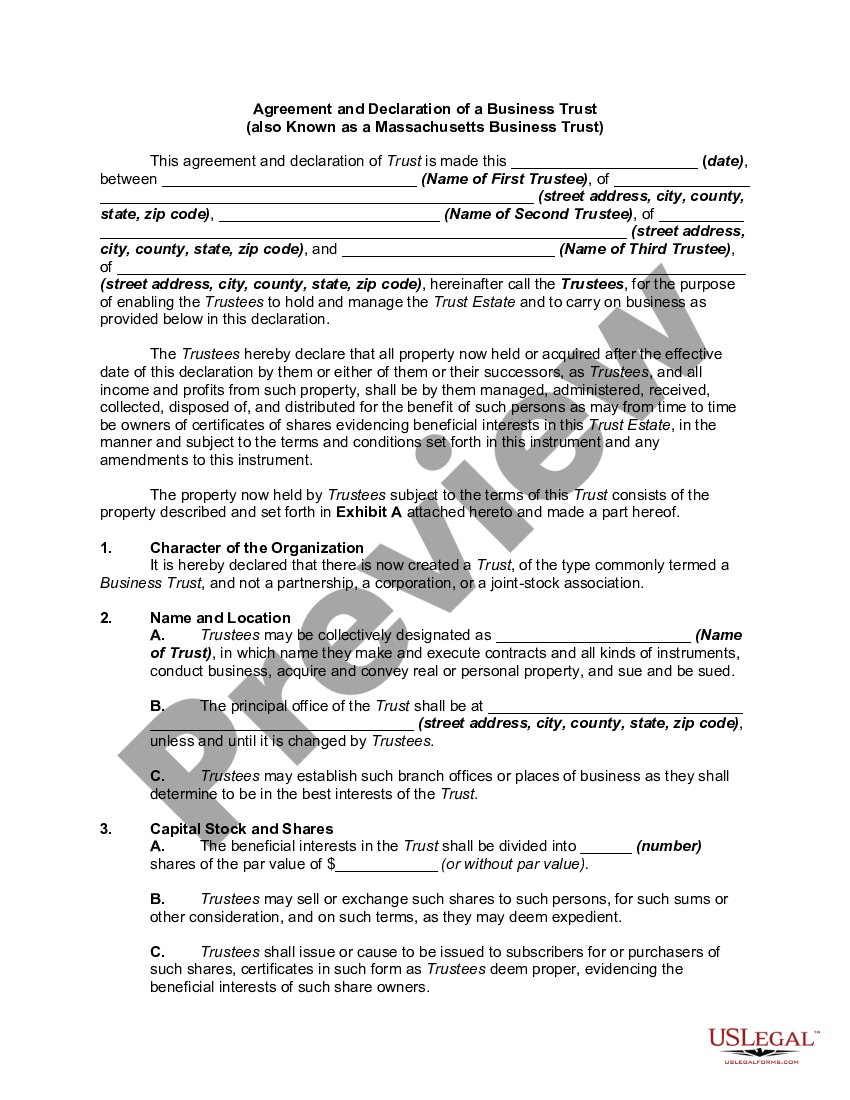 Agreement and Declaration of a Business Trust Business Trust Template