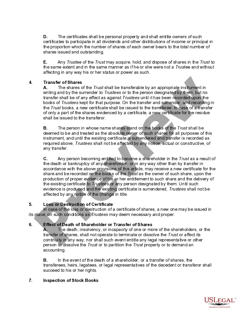 Get Agreement and Declaration of a Business Trust - also Known as a Massachusetts Business Trust Preview Agreement and Declaration of a Business Trust - also Known as a Massachusetts Business Trust