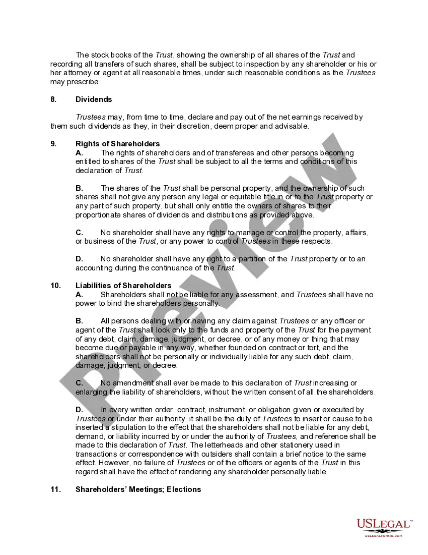 Get Agreement and Declaration of a Business Trust - also Known as a Massachusetts Business Trust Preview Agreement and Declaration of a Business Trust - also Known as a Massachusetts Business Trust