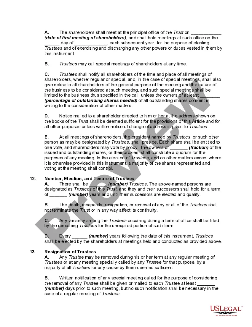 Get Agreement and Declaration of a Business Trust - also Known as a Massachusetts Business Trust Preview Agreement and Declaration of a Business Trust - also Known as a Massachusetts Business Trust