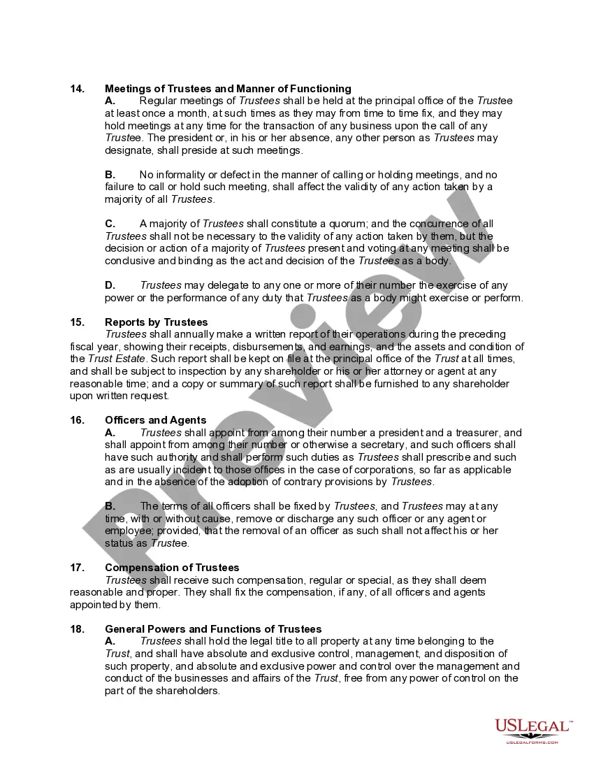 Get Agreement and Declaration of a Business Trust - also Known as a Massachusetts Business Trust Preview Agreement and Declaration of a Business Trust - also Known as a Massachusetts Business Trust