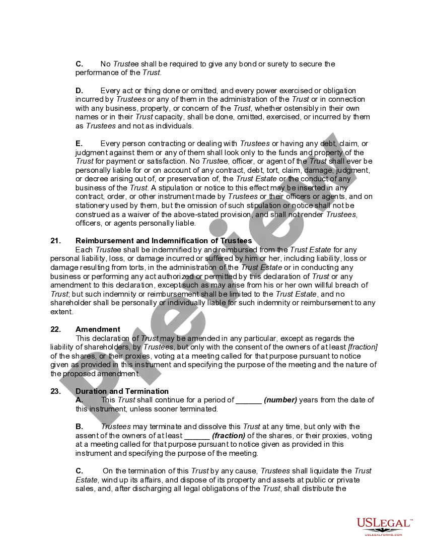 Get Agreement and Declaration of a Business Trust - also Known as a Massachusetts Business Trust Preview Agreement and Declaration of a Business Trust - also Known as a Massachusetts Business Trust