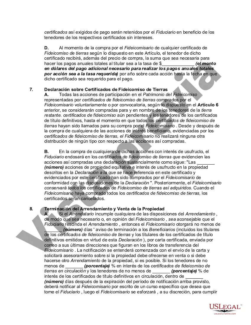 Preview Acuerdo y Declaración de un Fideicomiso Comercial de Bienes Raíces No Incorporado