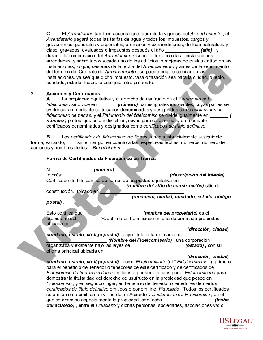 Preview Acuerdo y Declaración de un Fideicomiso Comercial de Bienes Raíces No Incorporado