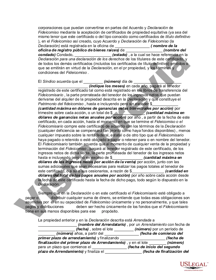 Preview Acuerdo y Declaración de un Fideicomiso Comercial de Bienes Raíces No Incorporado
