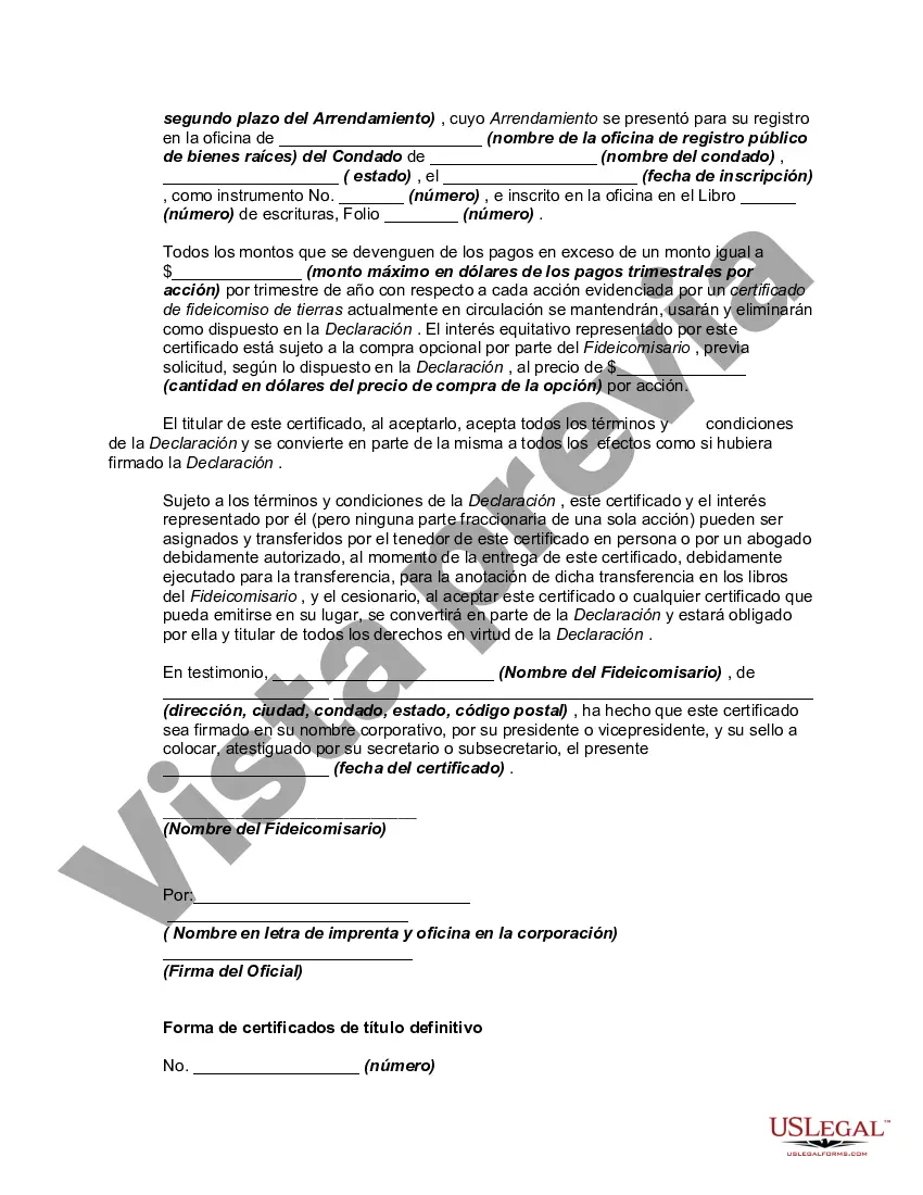 Preview Acuerdo y Declaración de un Fideicomiso Comercial de Bienes Raíces No Incorporado
