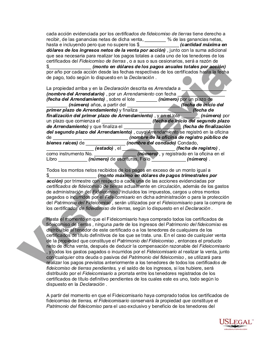 Preview Acuerdo y Declaración de un Fideicomiso Comercial de Bienes Raíces No Incorporado