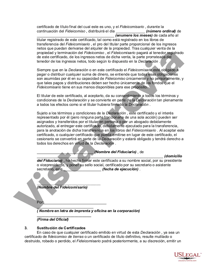 Preview Acuerdo y Declaración de un Fideicomiso Comercial de Bienes Raíces No Incorporado