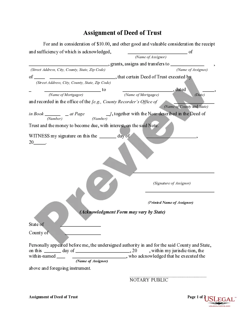 Preview Assignment of Deed of Trust