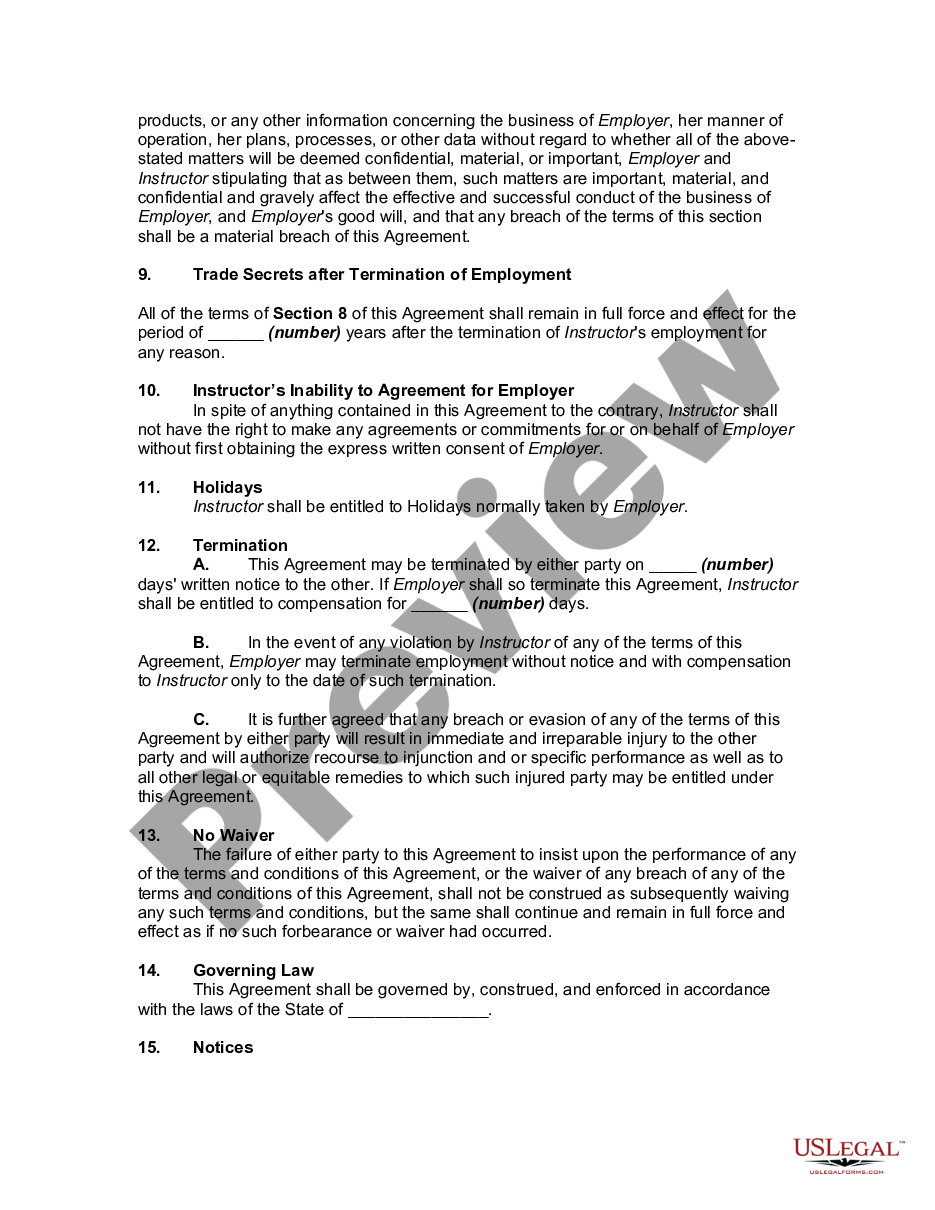 page 2 Employment Agreement of Belly Dance Instructor with Dance Studio preview
