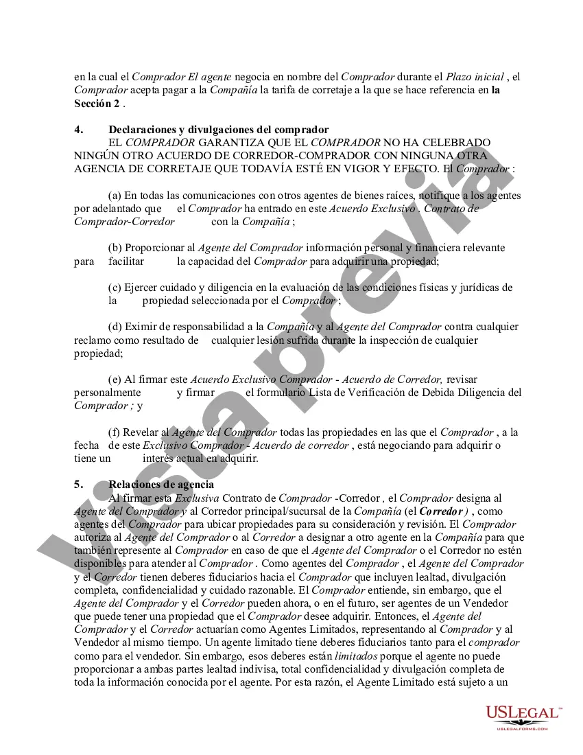 Preview Acuerdo exclusivo de agente comprador y divulgación de la agencia