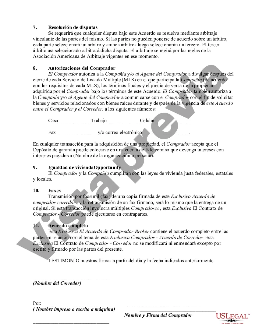 Preview Acuerdo exclusivo de agente comprador y divulgación de la agencia