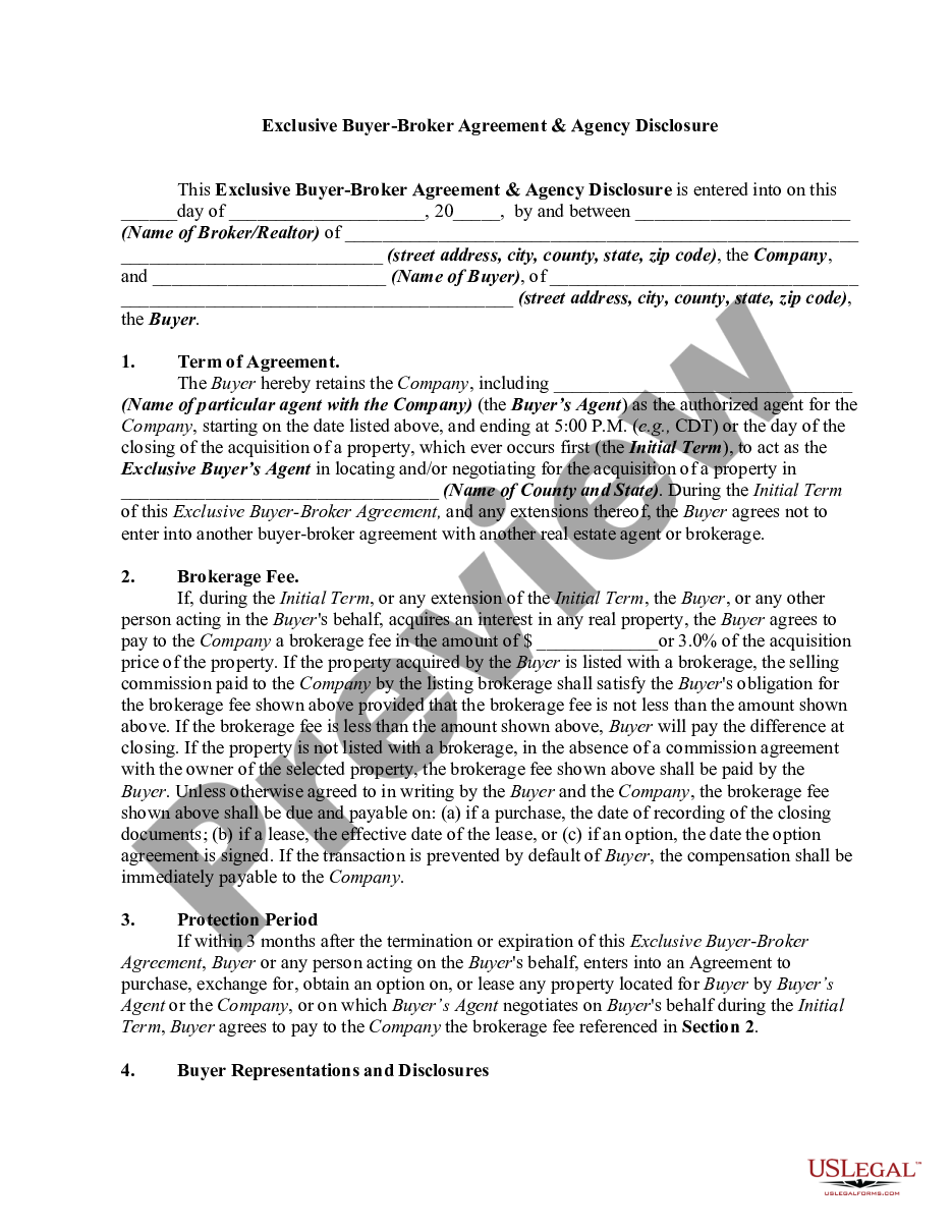 form Exclusive Buyer-Broker Agreement and Agency Disclosure preview
