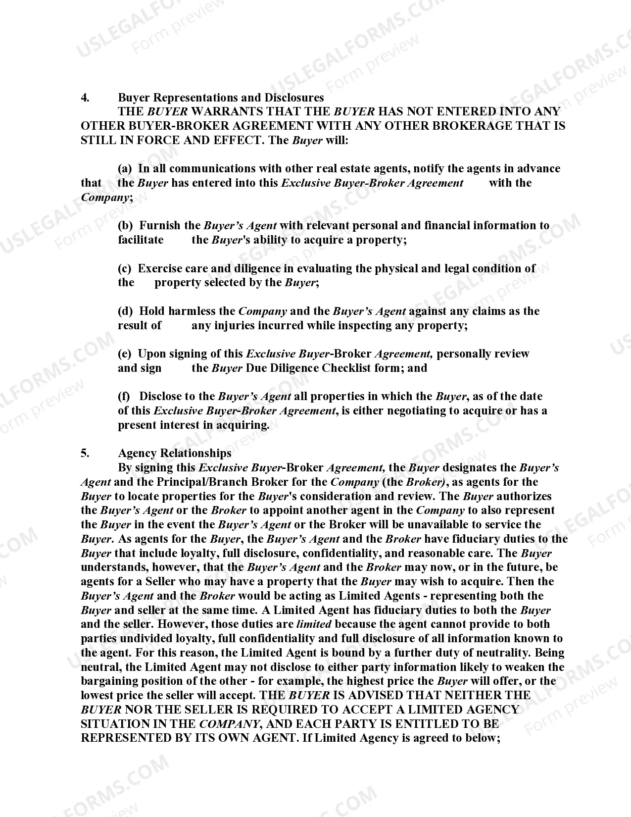 Preview Exclusive Buyer-Broker Agreement and Agency Disclosure