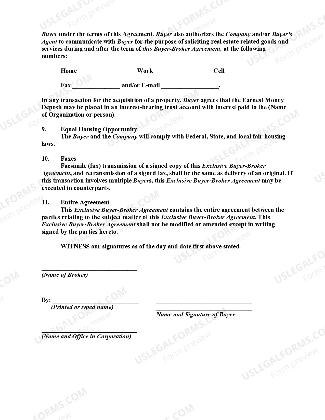 Preview Exclusive Buyer-Broker Agreement and Agency Disclosure